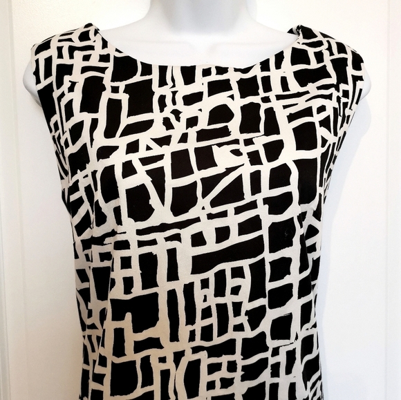 Black and white Geometric cotton shift dress sleeveless size L NWOT - Picture 3 of 6